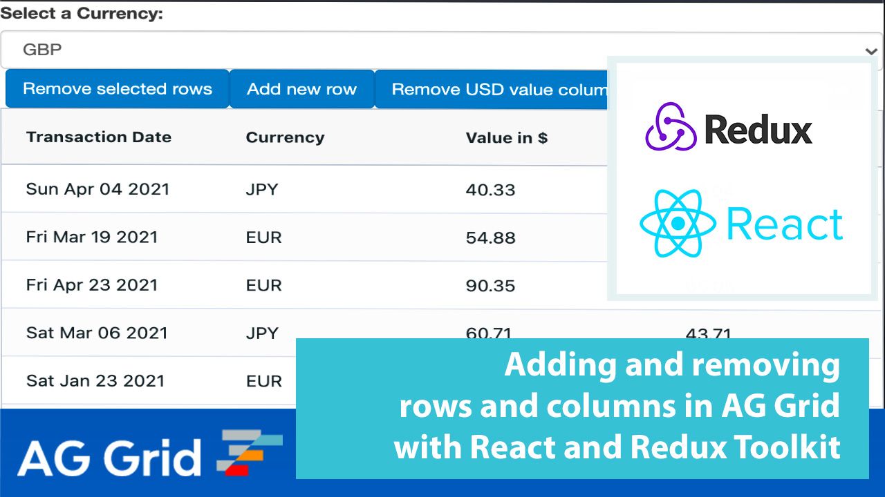 Using React and Redux Toolkit with AG Grid managing Rows Columns