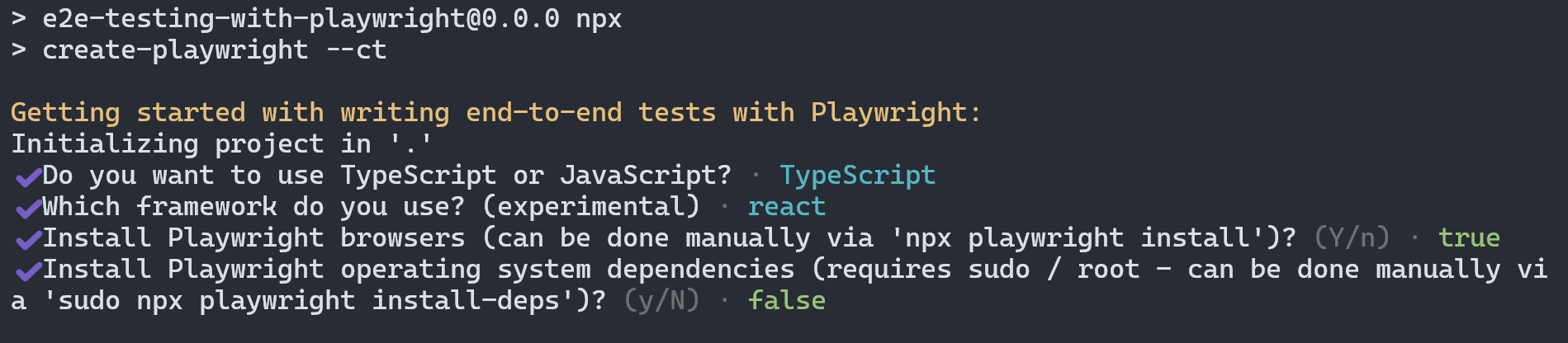 Playwright end-to-end test setup for AG Grid React Table