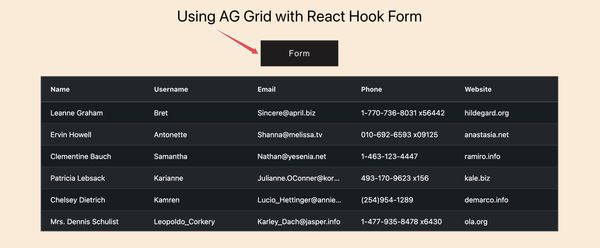 Using React Hook Form with AG Grid